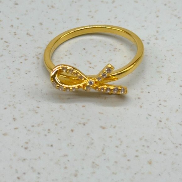 Diamonique Tied To You Bow Ring CZ 14K Yellow Gold over Sterling Silver Size 8.5 - Picture 4 of 7